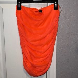 Windsor Neon Orange Mesh Ruched Bodycon Skirt Size XS